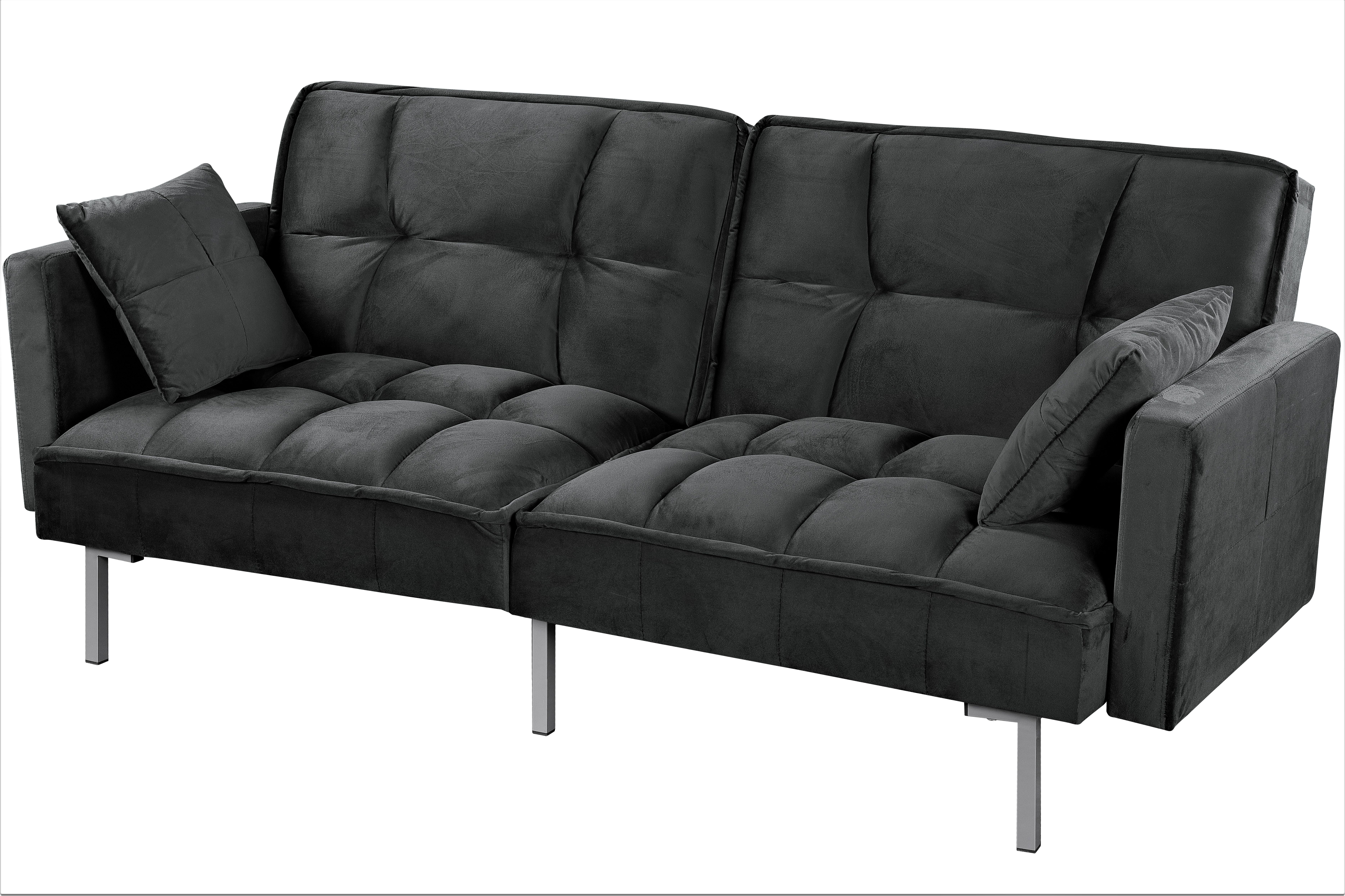 Uspridefurniture Bernal 75.6"W Velvet Futon Sofa Bed Sleeper, Black