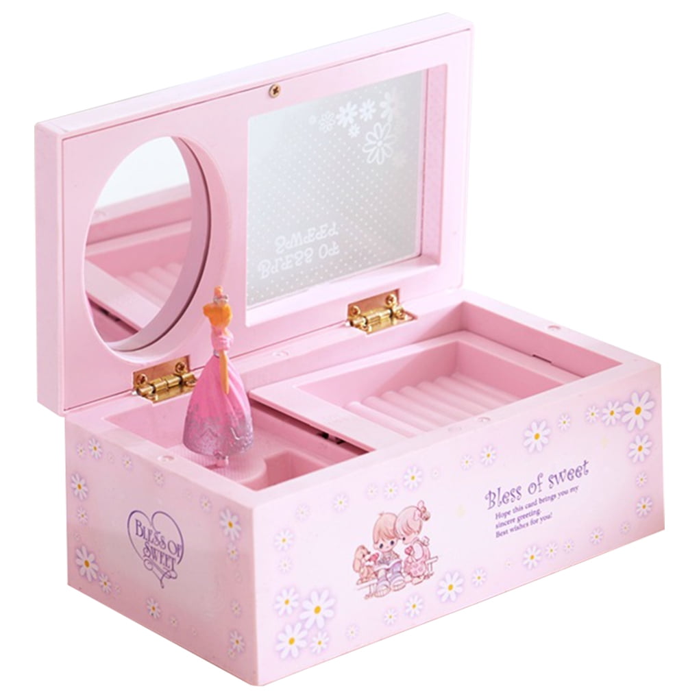 Childrens Musical Jewellery Box Girls Music Box Rectangle with Pink Ballerina 
