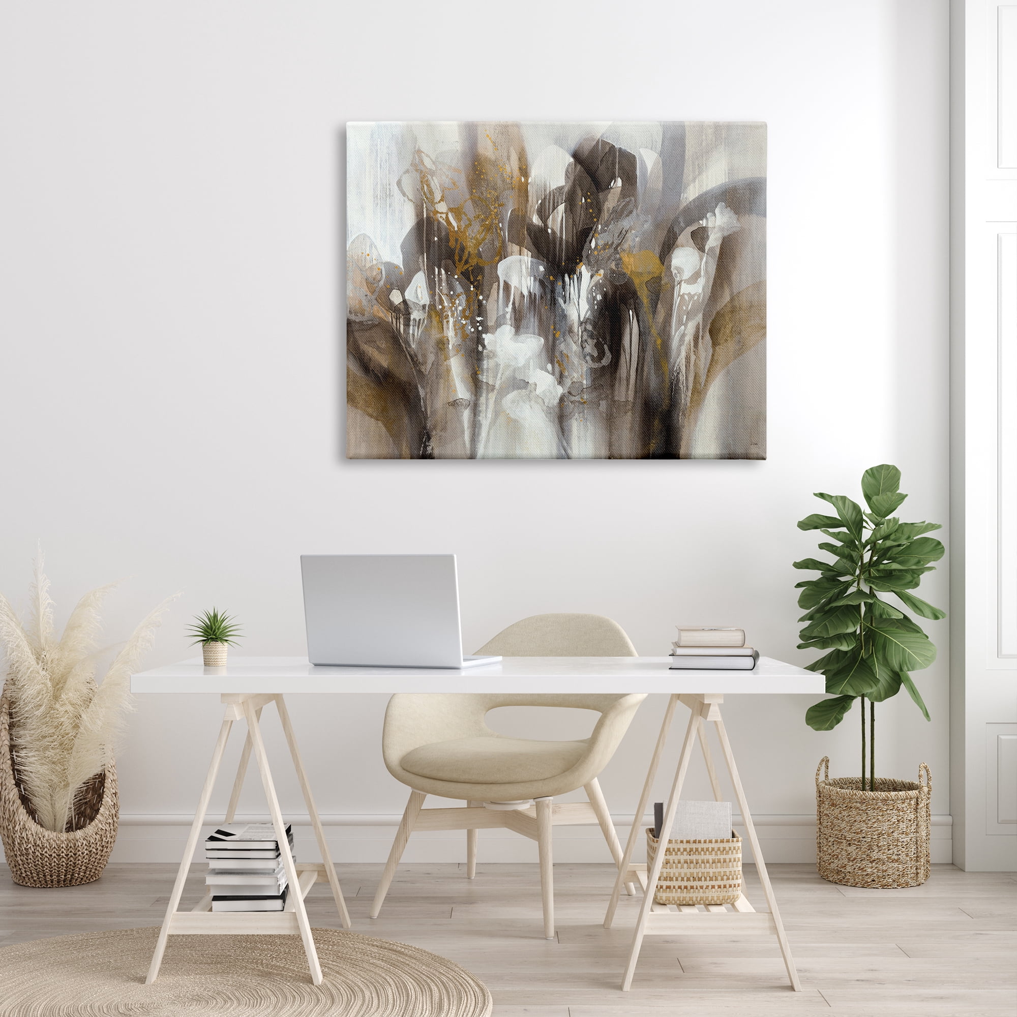 Stupell Industries Abstract Cascading Shapes Modern Brown White Black Painting, 48 x 36, Design by K. Nari