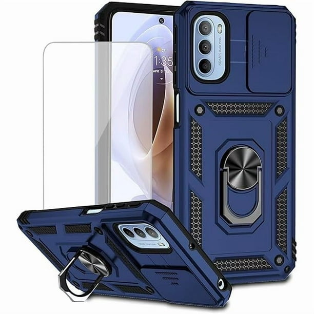 wonima11 for Motorola G31 Case, Moto G41 Case, XT21671 Case with Tempered Glass Screen Protector and Slide Camera Cover, Magnetic Ring Car Mount Holder Protective Cover for Motorola Moto G31 Blue