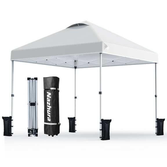 Nazhura 10ft x 10ft White Pop Up Outdoor Canopy, Adjustable Height