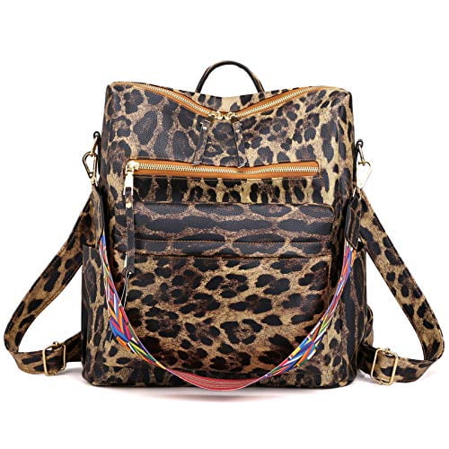 Auyaya Women's Fashion Backpack Purses Multipurpose Design Handbags and  Shoulder Bag PU Leather Travel bag Leopard print brown 