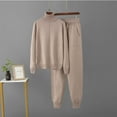 thumbnail image 2 of Women's 2 Piece Outfits Turtleneck Long Sleeve Pullover and Baggy Pants Solid Sweatsuit Khaki Free Size, 2 of 3
