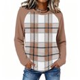 thumbnail image 2 of Women Fall Clothes Plaid Print Raglan Sleeve Thermal Tops Crewneck Casual Long Sleeve Tees, 2 of 5