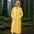 thumbnail image 7 of Kmonabie Thick Long Color Block Raincoat, Waterproof Hooded Poncho with Snap Buttons, Heavy Duty Rain Jacket for Commuting Hiking Walking Breathable Loose Fit, Orange, 7 of 7