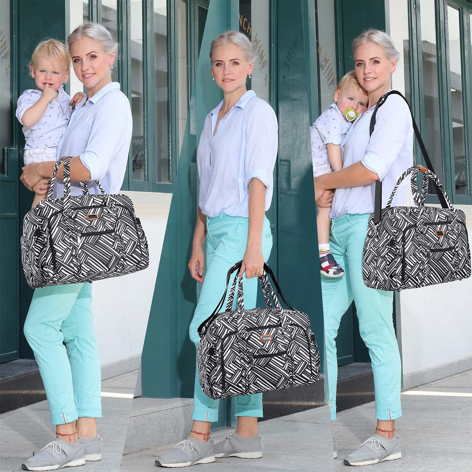WelaVila Diaper Bag Tote: Stylish Tote Diaper Bags with Changing Pad, Stripe, 1 pk