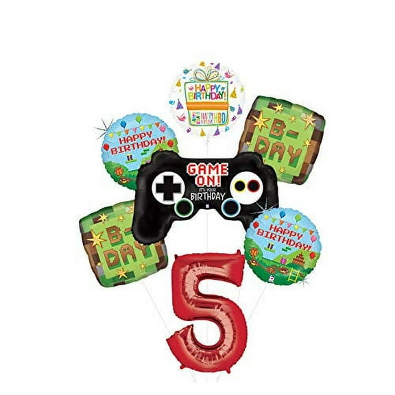 Video Game 5th Birthday Party Supplies Miner Pixelated TNT  Balloon Bouquet Decorations