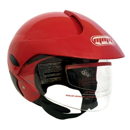 Motorcycle Scooter Open Face Helmet DOT Street Legal - Flip Up Shield (M, Shiny