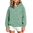 thumbnail image 2 of Lutiedan Girls Leopard Print Hoodie Oversized Fleece Fall Winter Hooded Sweatshirts Long Sleeve Casual Pullover Top Size 3-13,Green, 2 of 5
