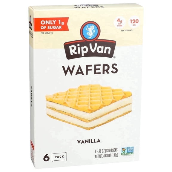 Rip Van Vanilla Keto Wafer Cookies, Non-GMO, Vegan, Low-Sugar (2g), Low-Carb, Baked Snack, 6 Count