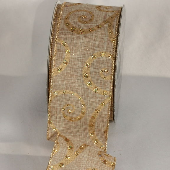 The Ribbon People Gold Glittered Swirl Motif Wired Craft Ribbon 2.5" x 20 Yards