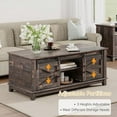 thumbnail image 5 of VanAcc Farmhouse Coffee Table with Sliding Barn Doors, 48" Living Room Table with Storage Adjustable Shelves, Rustic Wood Rectangular, Dark Rustic Oak, 5 of 7
