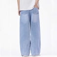 thumbnail image 4 of Qunyiney Boy Jeans Baggy Blue Wide Leg Denim Pants Relaxed Fit Casual with Pockets Jeans Size 13-14years, 4 of 7