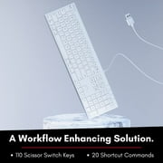 Macally Slim USB Wired Keyboard for comfortable Mac and Windows Full-Size USB-A Keyboard with Numeric Keypad for iOS Desktop, Laptop, Tablet 110 Scissor Switch Keys and 20 Shortcuts White ACEKEY