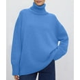 thumbnail image 5 of Women Mock Neck Sweater Chunky Long Sleeve Knitted High Low Hem Trendy Fall Winter Jumper Top Blue One Size, 5 of 9