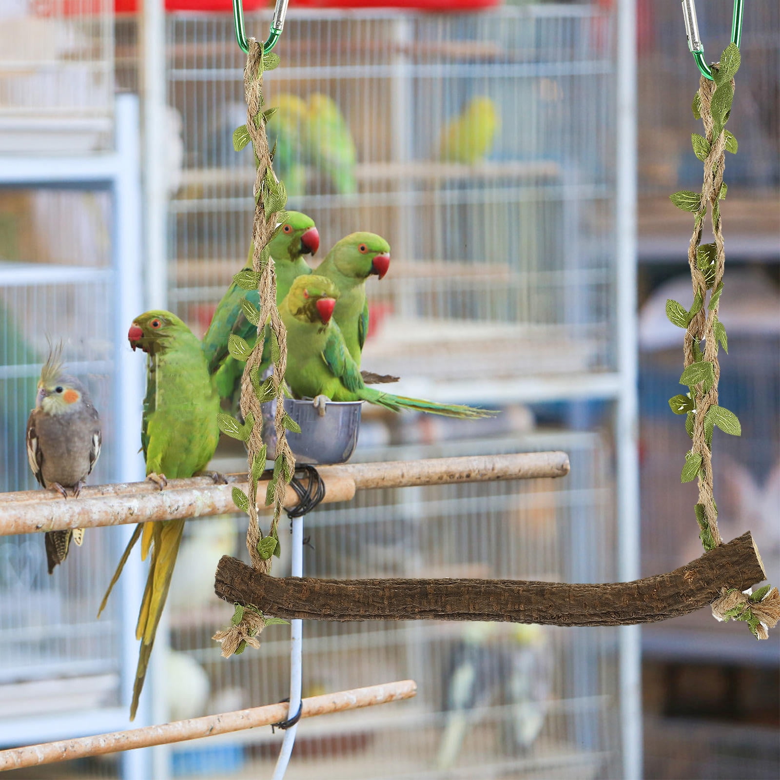 HONMEET Durable Wooden Bird Stand Swing for Parakeets Multi-Color Cage Accessory