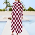thumbnail image 2 of Small Checkered - White and Burgundy Red Long Sleeved Shirt Dress summer dress daily bandage dress chic and elegant woman, 2 of 6