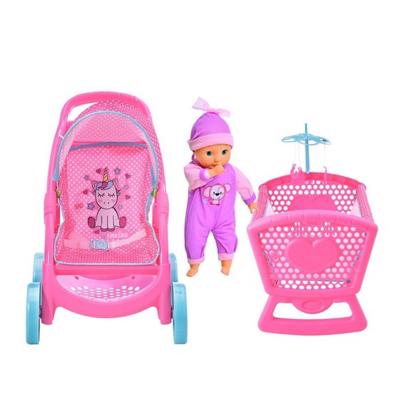Set Sweet Unicornio Élite Prinsel Carriolita, Cunita y Muñeca