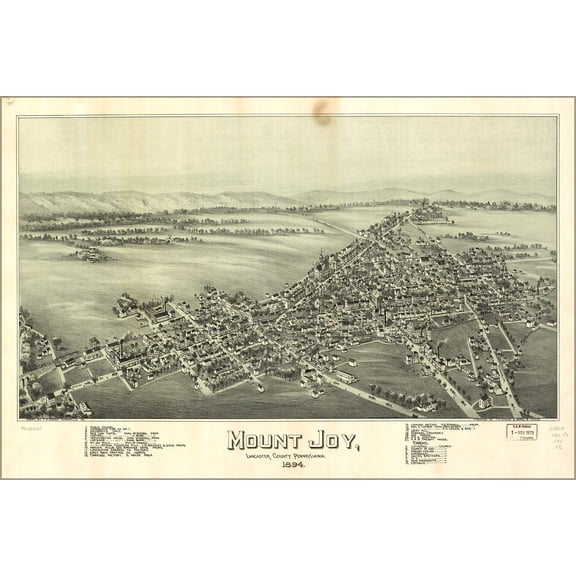 24"x36" Gallery Poster, map of Mount Joy, Lancaster Co Pennsylvania, 1894