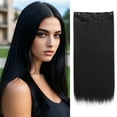 thumbnail image 2 of Synthetic 5-Clip One Piece Invisible Hair Extensions Long Straight 24Inch Heat Resistant Hairpiece for Women, 2 of 10