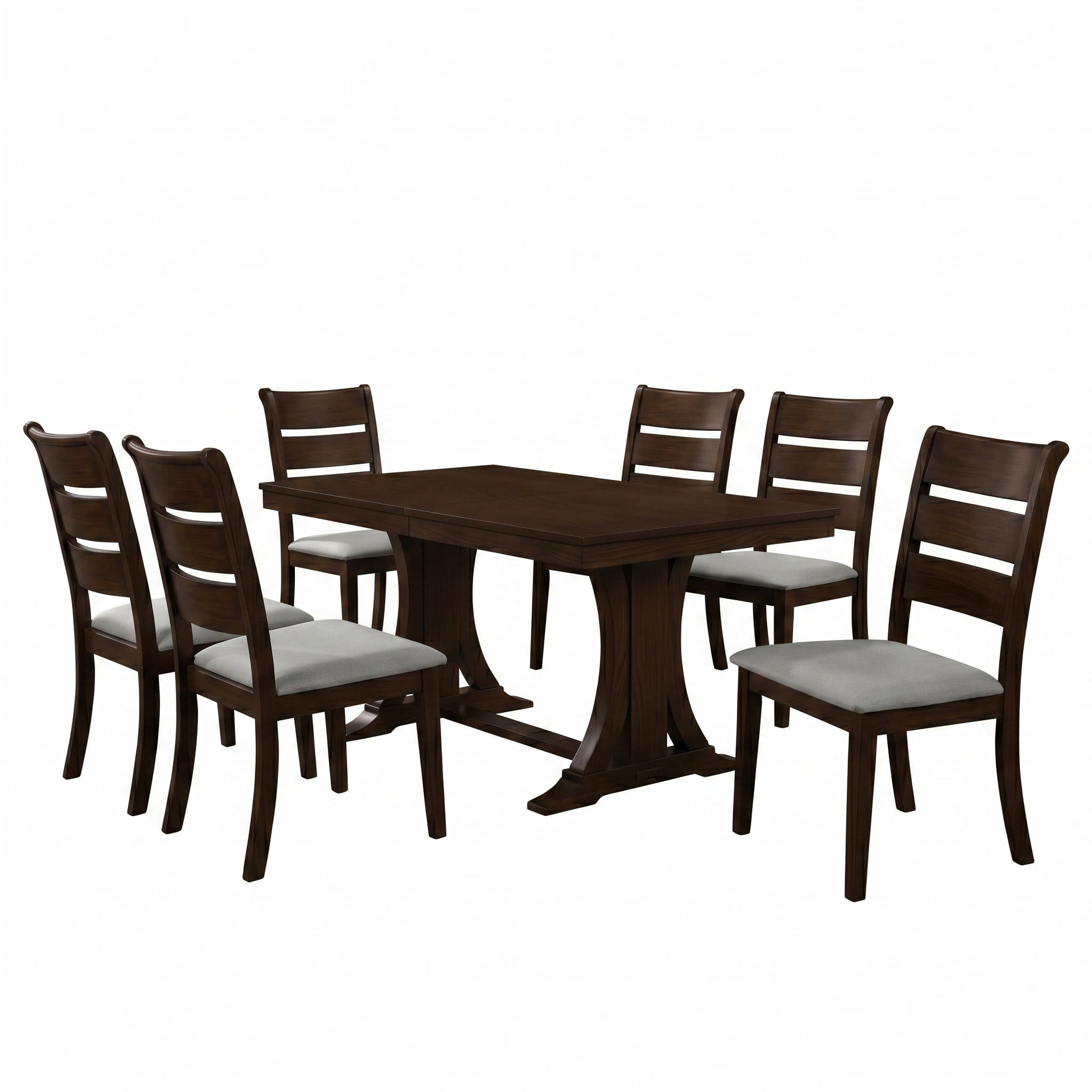 Home Design Talon 7-Piece Dining Set, Rectangular Table with Ladder-Back Cushioned Chairs, Trestle Base, Traditional, Brown