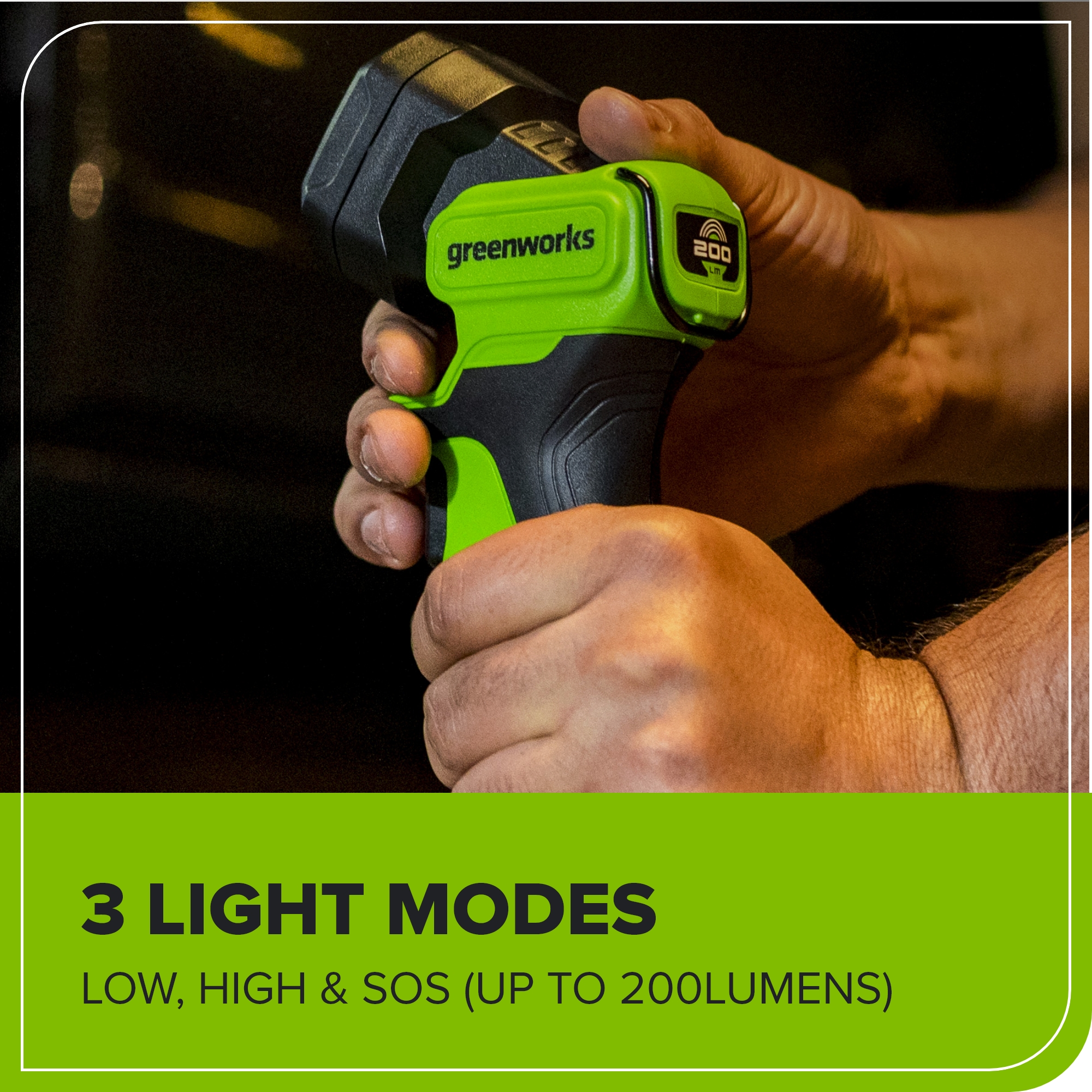 Greenworks 24V Cordless LED Flashlight Kit, 200lm Handheld Light, 2Ah Battery and Charger Included