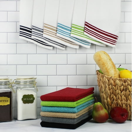 Mainstays (12) Pack Kitchen Towel Set in Solid and Stripes - 100% Cotton - 16