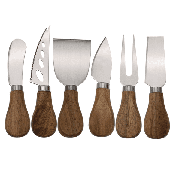 6Pcs Cheese Knife Set, Stainless Steel Cheese Knives with Wood Handle, Charcuterie Knife Set for Party and Holiday