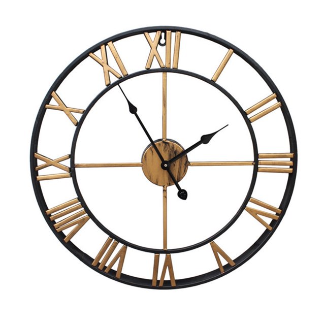 3D 16''/20'' Circular Retro Roman Wrought Hollow Iron Vintage Clocks Mute Home Decor Retro Gold