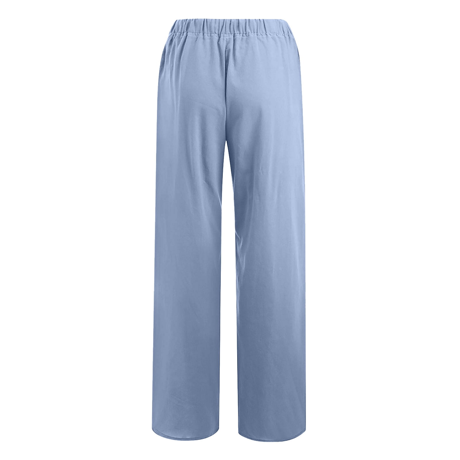 Patlollav Clearance Womens Pants Solid Cotton Linen Drawstring Elastic Waist Long Wide Leg Pants