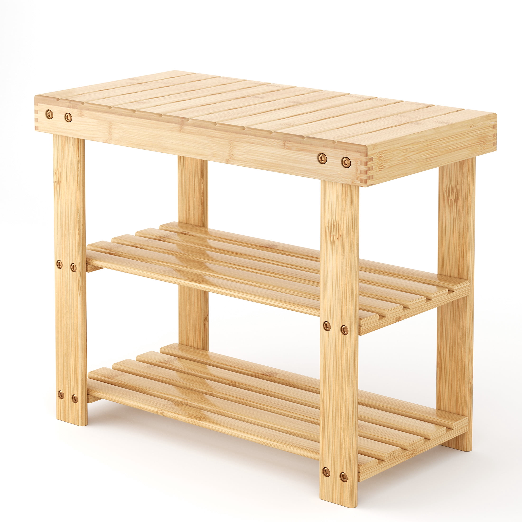 CONCETTA 19-In Bamboo Shoe Rack & Bench, 3-Tier 280 lb Capacity Storage Organizer for Entryway, Living Room, Balcony, Wood
