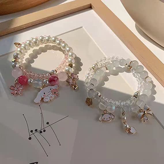 OZAOZ Kawaii Bracelets Set Crystal Beads Pearl Bracelets Cute Cartoon  Elastic Beaded Bracelets for Girls Women Friendship Jewelry