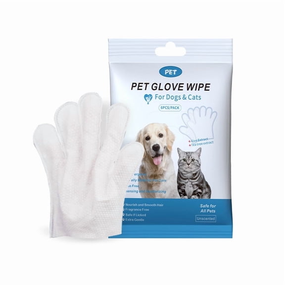 Odorless Reusable Pet Grooming Wipes 6 Count Gloves