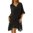 thumbnail image 3 of hirigin Women's Cover-up Dress Short Sleeve V Neck Solid Ruffled Loose Summer Casual Beach Dress, 3 of 9