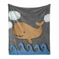 thumbnail image 1 of Whale Soft Flannel Fleece Throw Blanket, Wooden Like Design Whale on the Air Paper Based Mammal Image Print, Cozy Plush for Indoor and Outdoor Use, 50" x 60", Grey Blue and Brown, by Ambesonne, 1 of 6