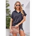 thumbnail image 3 of Zeagoo Womens Satin Blouse Silk Button Down Shirts Short Sleeve Dress Shirts, 3 of 6