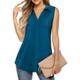 thumbnail image 2 of Hanerdun Women Sleeveless Shirt Female Solid V Neck Lapel Tank Tops Blue L, 2 of 5