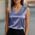 thumbnail image 3 of Otntypg Women's Silk Satin Camisole Tank Tops Trendy Solid Color Dressy Casual V Neck Pleated Sleeveless Tunic Blouses Summer Business Work Shirts Navy M, 3 of 9