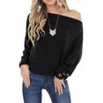 thumbnail image 1 of Women's One-Word Neck Shoulder Button Pullover Off-Shoulder Solid Loose T-shirt Blouse, 1 of 5