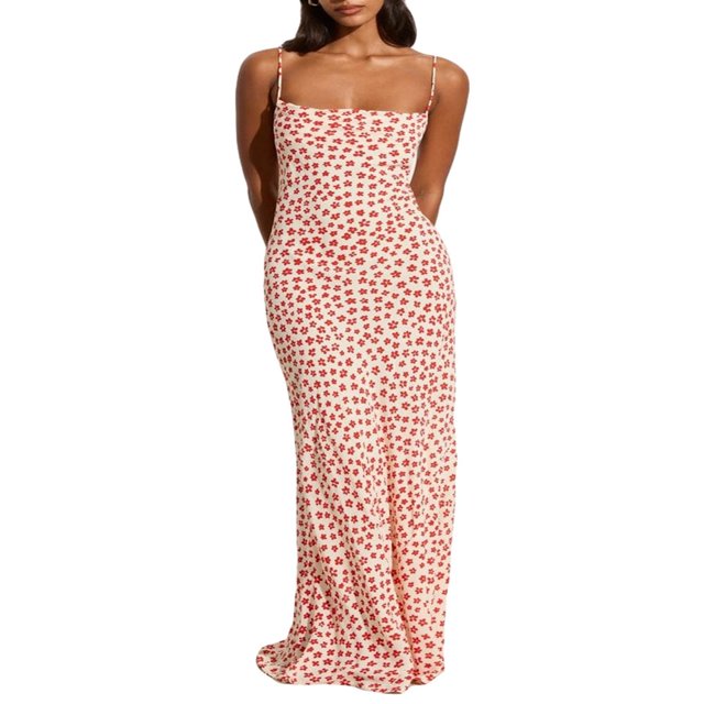 PENGXIANG Robe de Cocktail Longue d'Été Florale pour Femmes avec un Design Sans Manches et Sans Dos