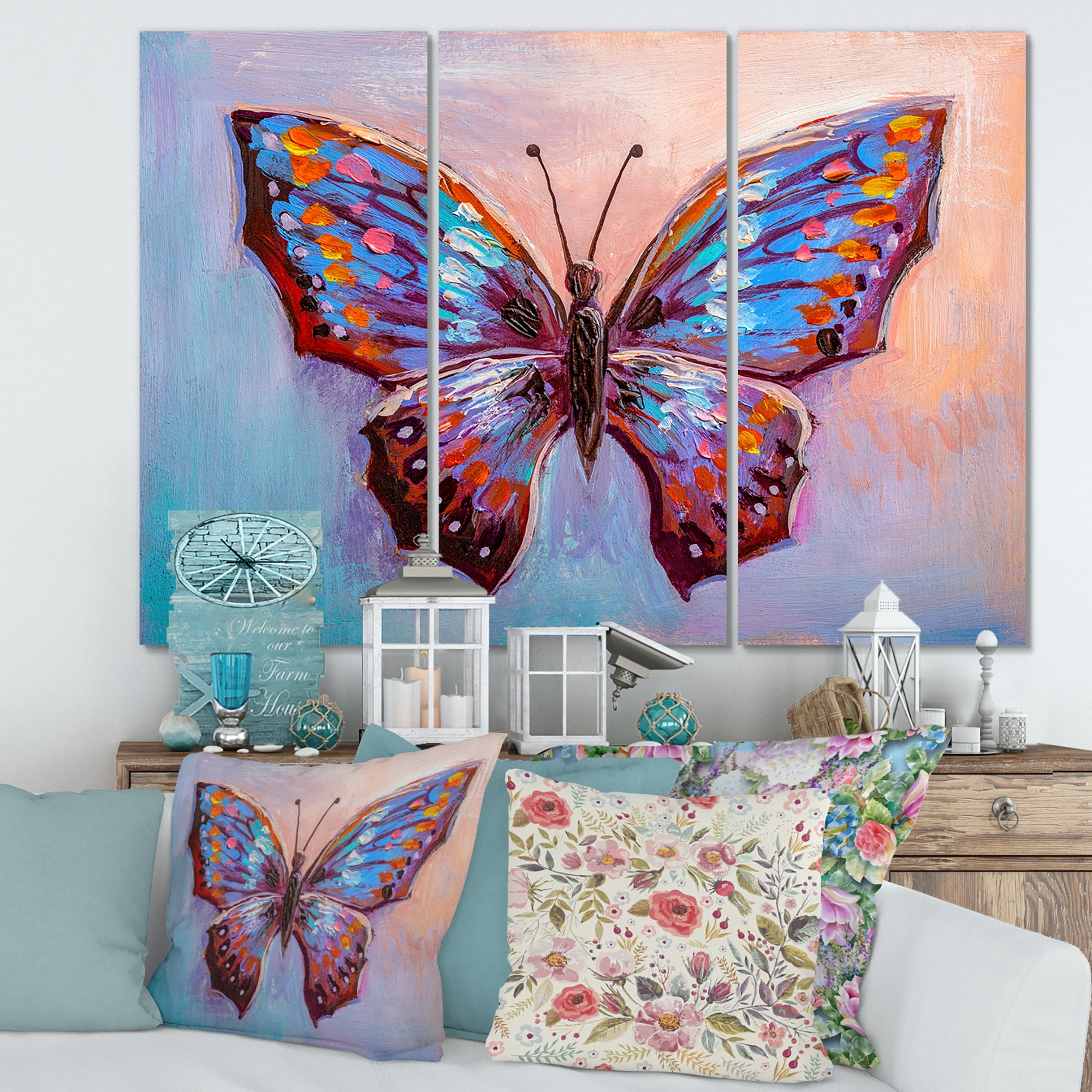 Designart ' Ancient Blue Butterfly II ' Modern Canvas Wall Art Print