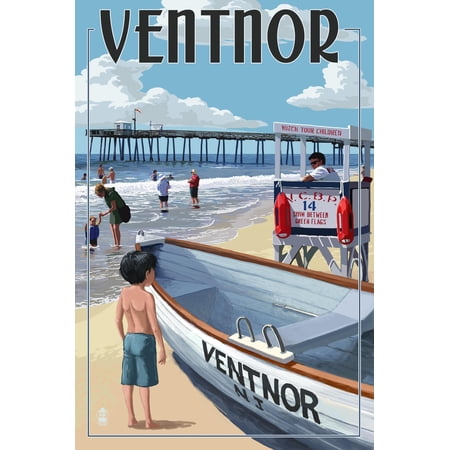 Art.com Ventnor, New Jersey - Lifeguard Stand Art Print by Lantern Press, 12" x 18"