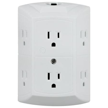 GENERAL ELECTRIC 6-Outlet Wall Adapter, Reset Button, Wide Spaced Outlets, 56575