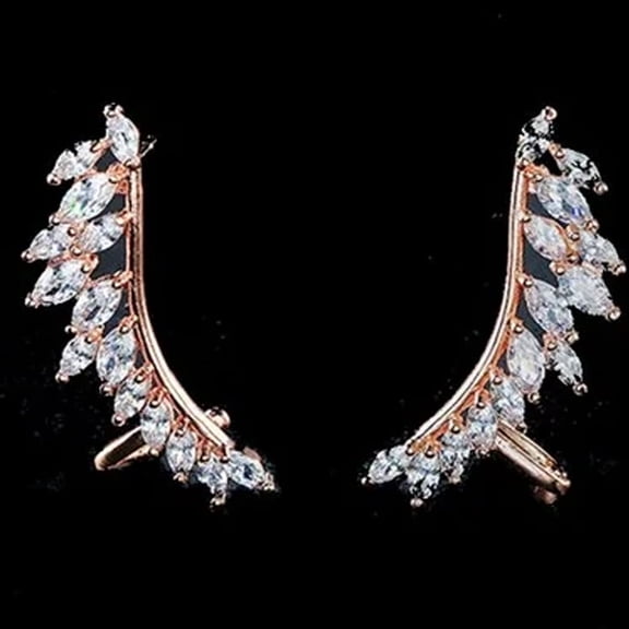DESIGNICE Cubic Zirconia Ear Crawler Cuff Earrings 14k Rose Gold Plated Climber Studs 30mm