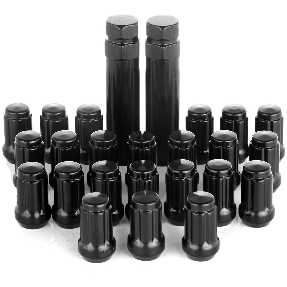 CCIYU Set of 23 Black Chrome Spline Wheel Lug Nuts + 2 Keys for Ford Explorer/Explorer Sport Trac/Mustang for Jeep Commander/Liberty/Wrangler 2010-2014 12mmX2.0 Drive Close End 1.38" Tall