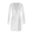thumbnail image 3 of LLYwey A Line Dresses for Women V-Neck Long Sleeve Color Mesh Stitch Casual Mini Dress New Wedding Dresses White Xl, 3 of 9