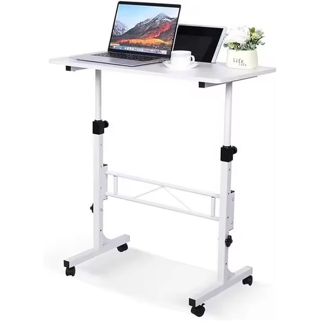 Moblie Standing Desk, Height Adjustable Sit Stand Table, Rolling Table Standing Desk Computer Workstations Pottable for Home Office, White