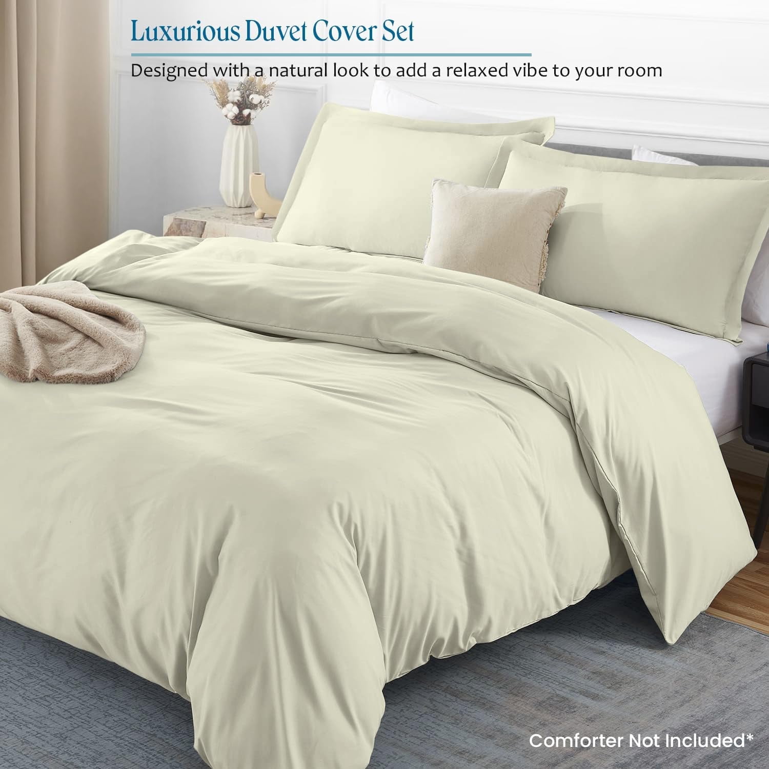 SKS Linen Premium Egyptian Cotton 3-Piece Duvet Cover Set – 800 Thread Count Luxury Bedding, Full/Queen 90" x 90" - Beige