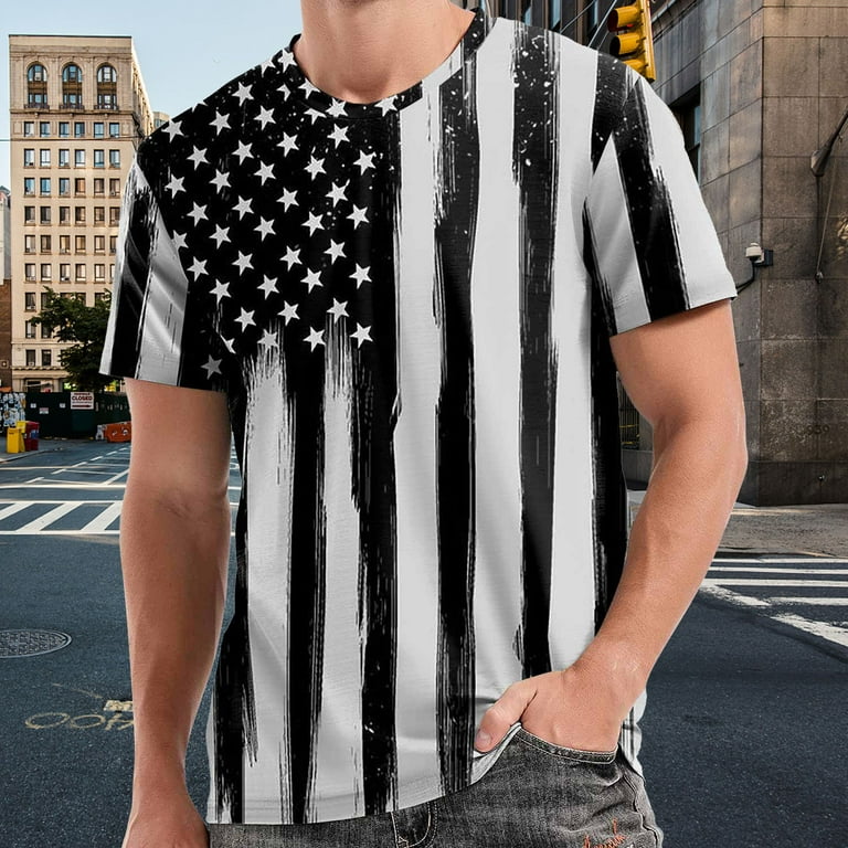 Yuhaotin July 4th Mens Graphic T-shirts Vintage Baseball Mens Summer Independence Day Fashion 3D Digital Printing T Shirt Short Sleeve Heavyweight T