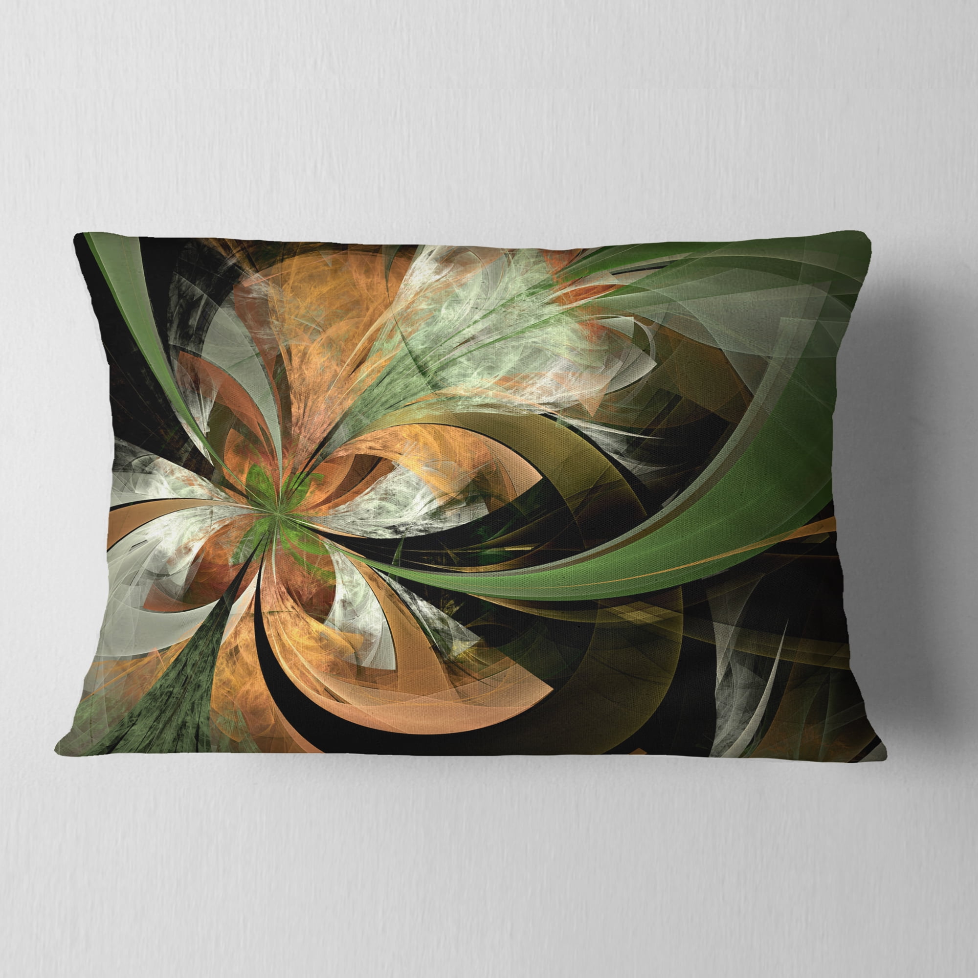 Designart 12" x 20" Contemporary and Modern Black Fractal and Flower Polyester Throw Pillow
